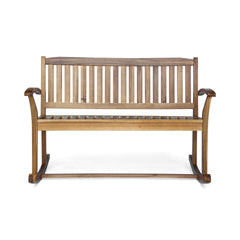 Patio Rocking Loveseat, 2 Person Outdoor rocker Bench, Acacia Wood Patio rocking Loveseat with Armrests, Slatted Seat & Backrest, Porch Rocking Bench for Backyard, Garden