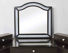 Glam Style 1pc Vanity w/ Stool Set 8mm Glass Top Storage Drawers LED On Mirror Obsidian Gray Finish Bedroom Furniture