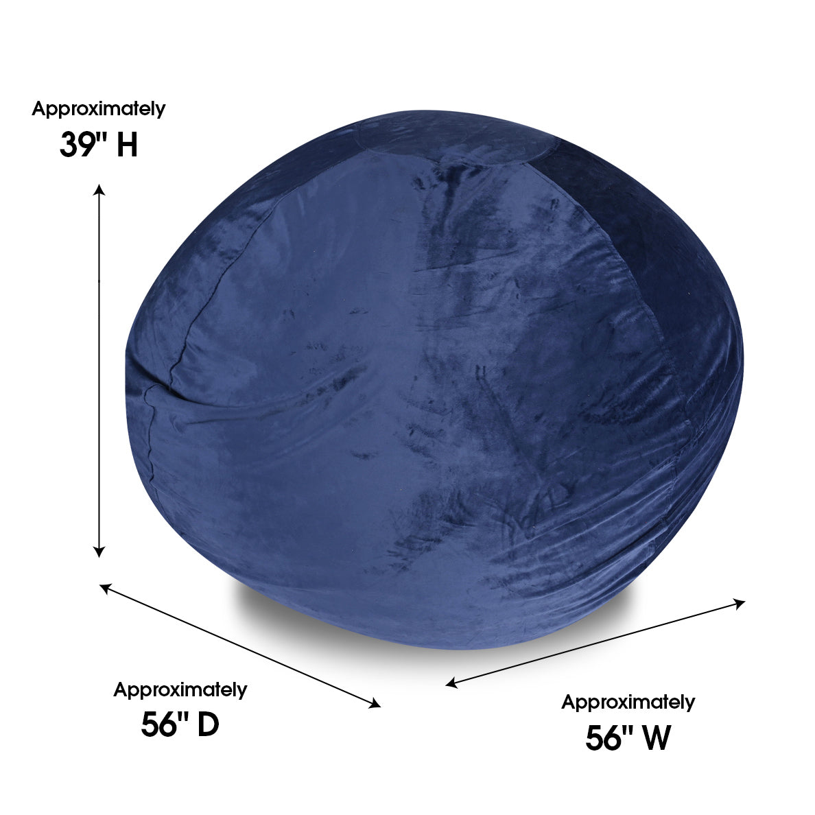 Minky Velvet Bean Bag Chair, Navy-5ft Plush Floor Chair for Kids and Adults w/ Washable Cover, Lounge Chair with Stretchable Fabric, Comfy Bedroom Chair, Filled with Shredded and Memory Foam.
