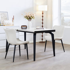Set of 2 Cream White Dining Chairs: Faux Leather Mid-Century Modern Accent Chairs for Kitchen, Dining Room, Living Room, and Reception