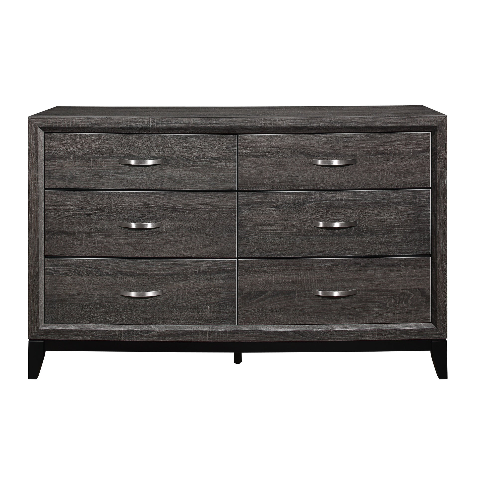 Contemporary Design 1pc 6-Drawers Dresser Gray Finish Polished Hardware Wooden Bedroom Furniture
