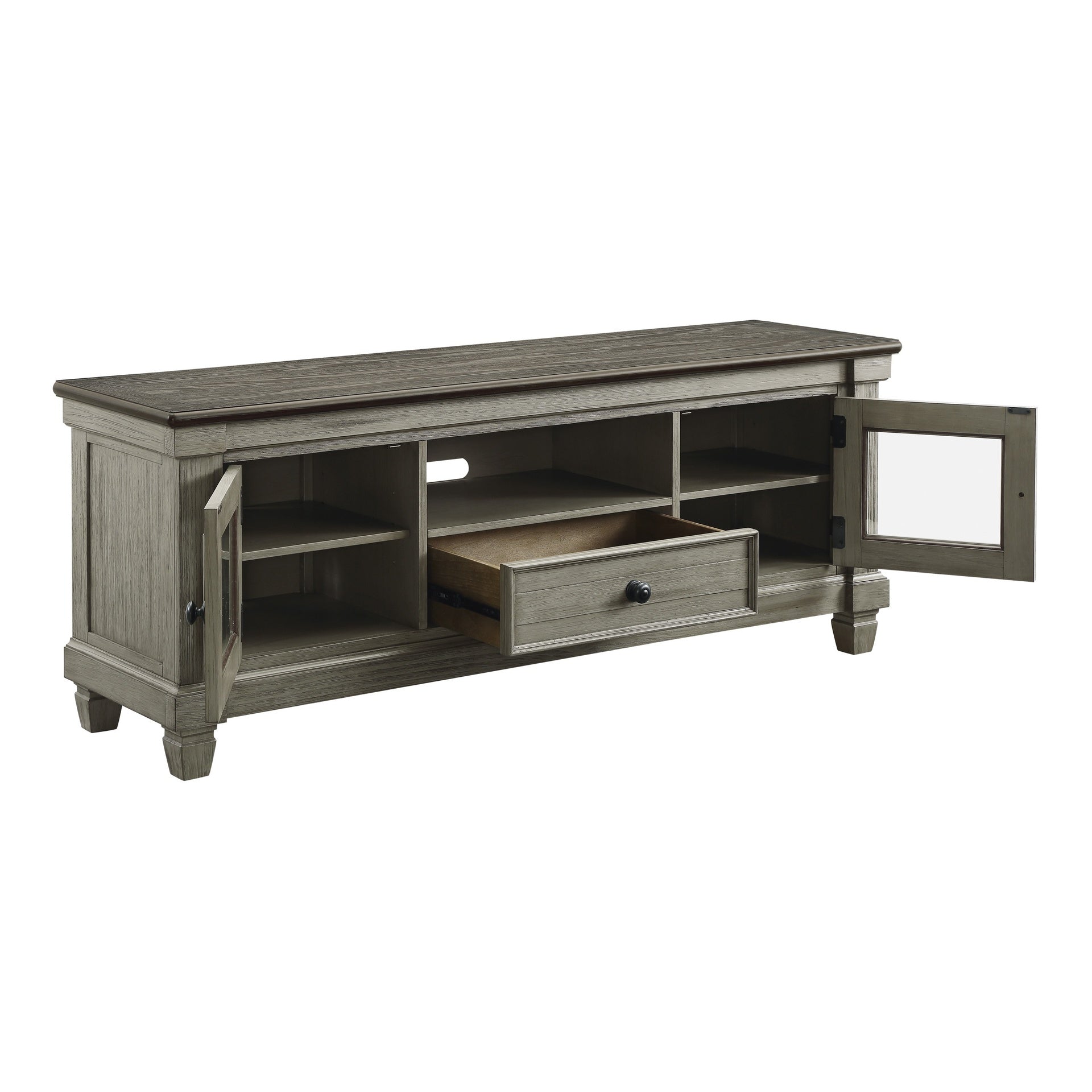 1pc TV Stand with Drawer Storage Cabinets Wooden Living Room Furniture, Coffee and Antique Gray Finish TV Console Table