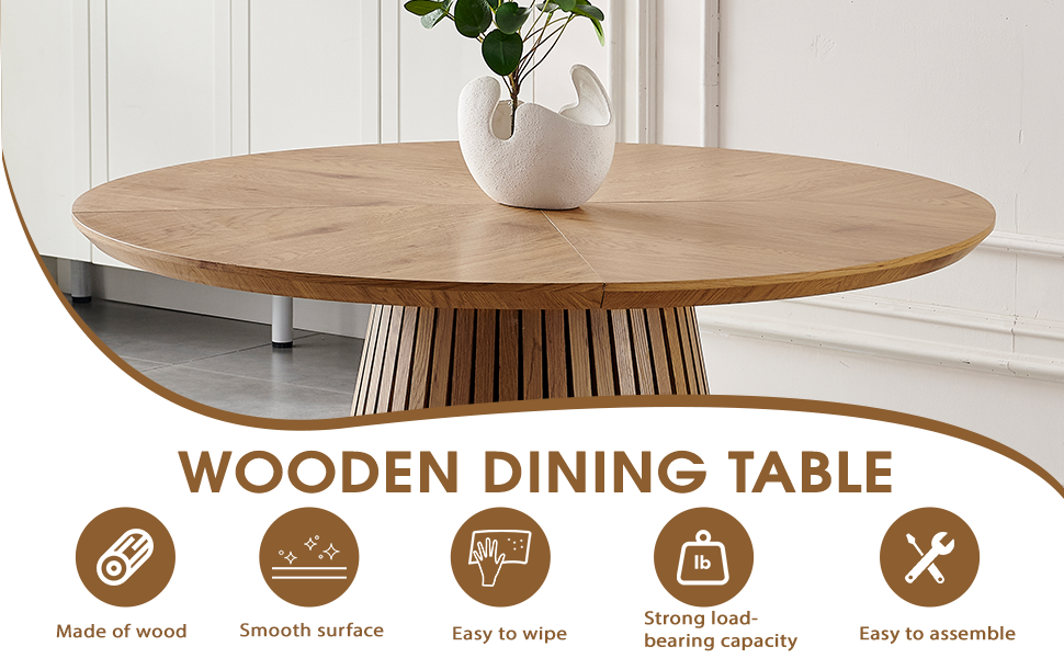 Wooden dining table, modern round kitchen dining table, fashionable design, suitable for family gatherings, multi-functional and space-saving, suitable for living room and dining room