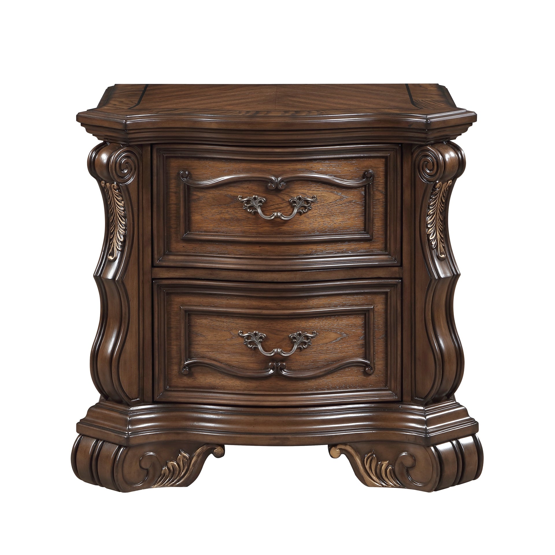 Formal Traditional Dark Brown Finish Luxury Nightstand of 2x Drawers Gold Accent Detailing Bedroom Furniture 1pc Bedside Cabinet