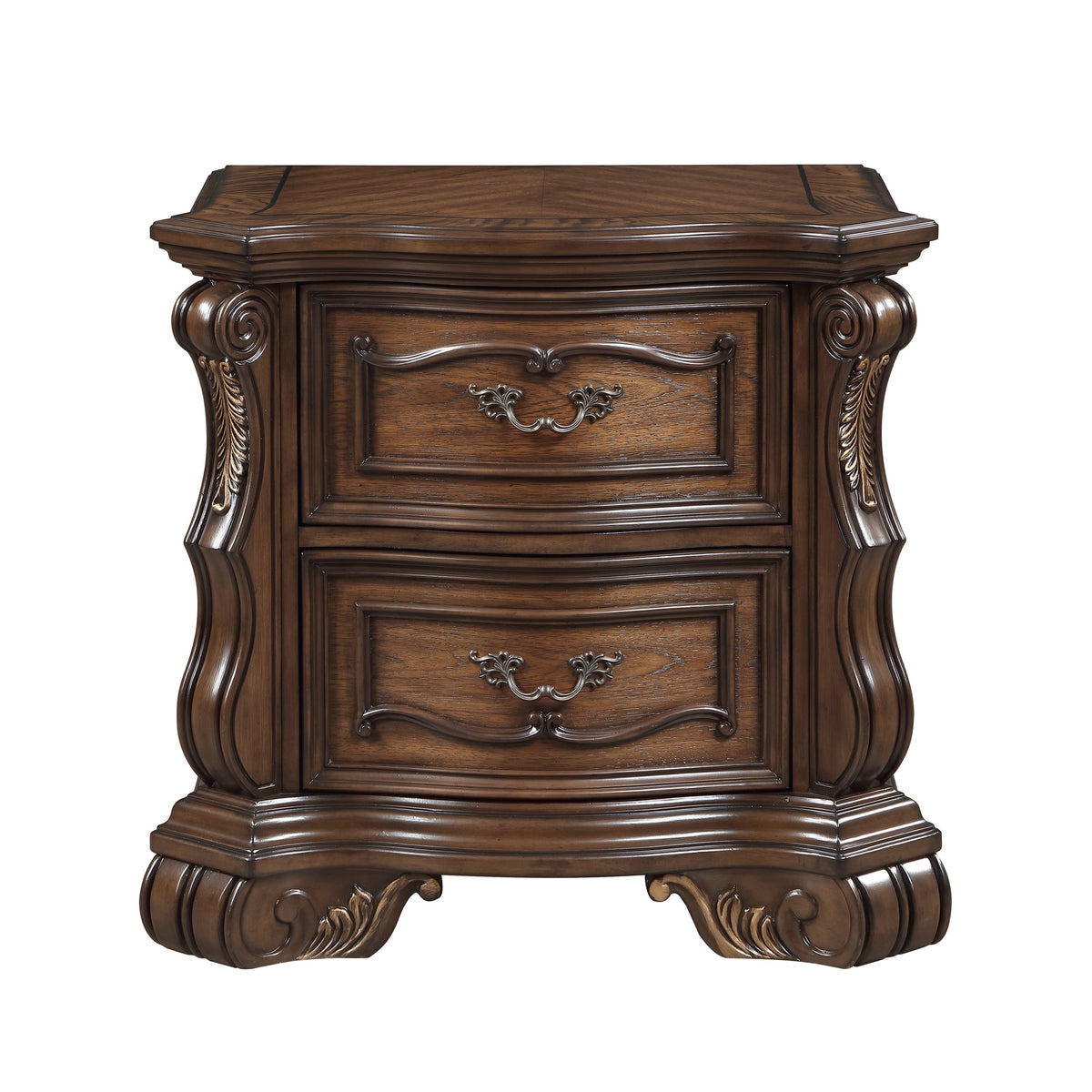 Formal Traditional Dark Brown Finish Luxury Nightstand of 2x Drawers Gold Accent Detailing Bedroom Furniture 1pc Bedside Cabinet