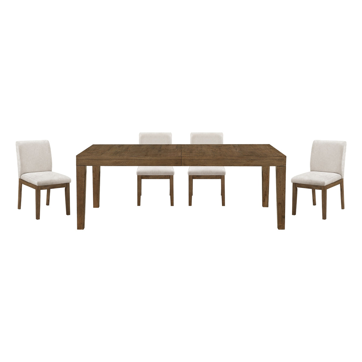 Brown Finish 5pc Dining Set Large Table and Upholstered Chairs Self-Storing Extension Leaf Sturdy Frame Wooden Furniture