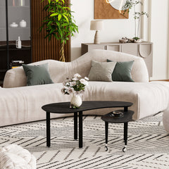 Contemporary rotatable cocktail table with solid rubber wood legs, 360 degree rotating coffee table with wood grain veneer tabletop black / walnut / grey brown finish for living room, bedroom