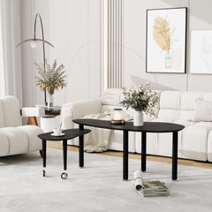 Contemporary rotatable cocktail table with solid rubber wood legs, 360 degree rotating coffee table with wood grain veneer tabletop black / walnut / grey brown finish for living room, bedroom