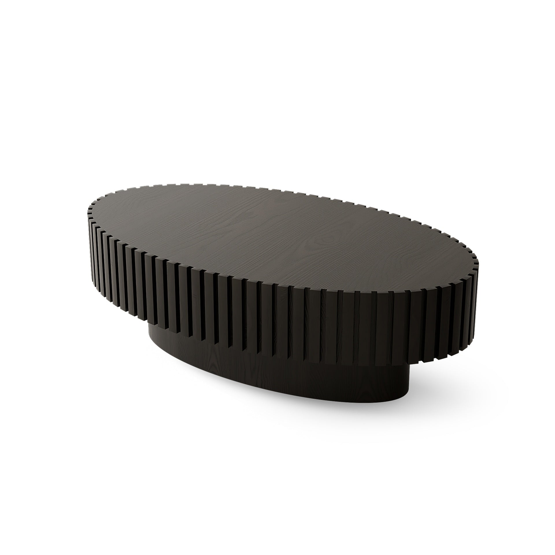 Oval Coffee Table Handcrafted Relief Sturdy Pedestal Wooden Olive-Shaped Tea Table for Living Room