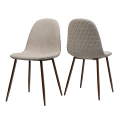 Mid-Century Dining Chair Fabric Upholstered Chair with Dark Walnut Wood Finished Metal Legs (Set of 2), Wheat