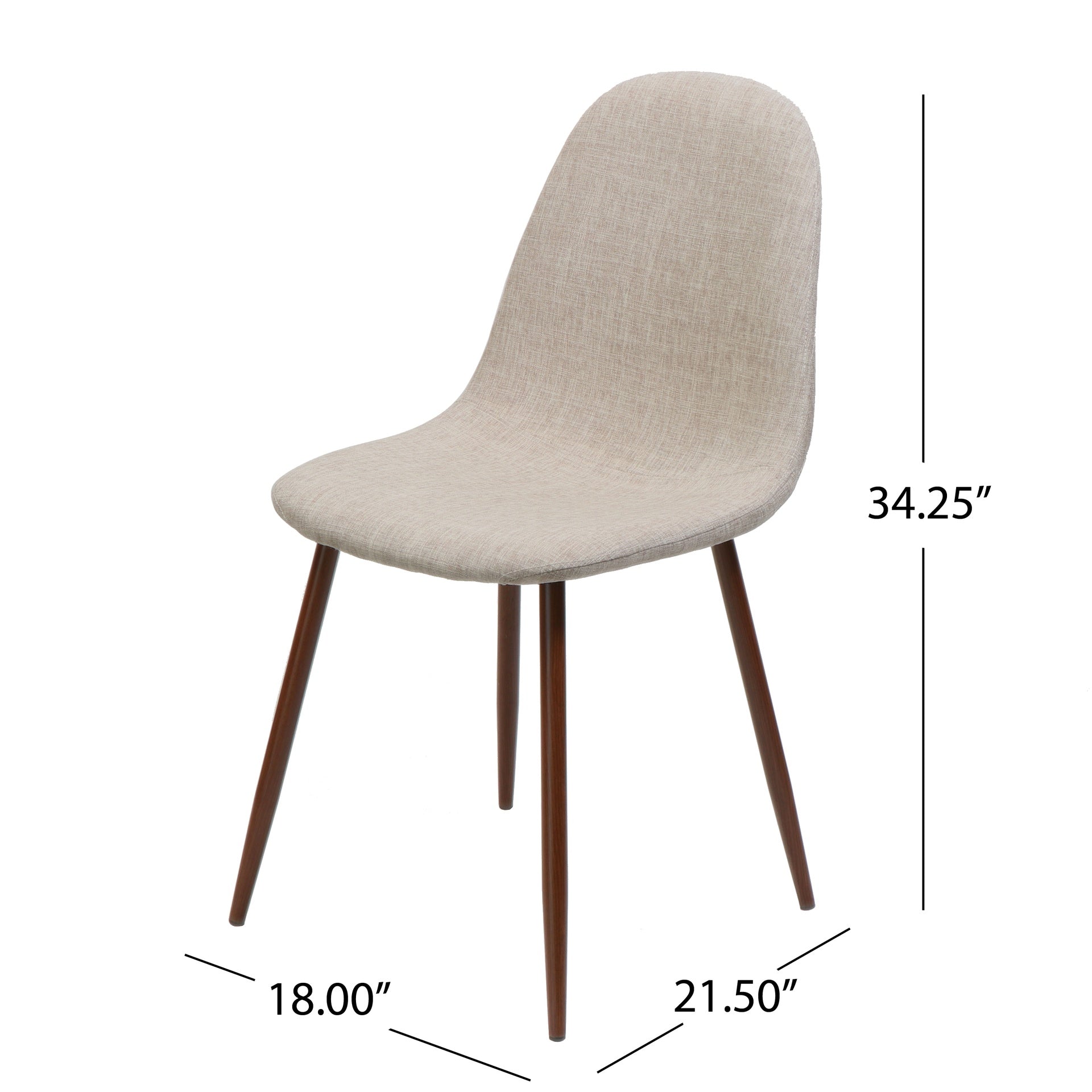 Mid-Century Dining Chair Fabric Upholstered Chair with Dark Walnut Wood Finished Metal Legs (Set of 2), Wheat