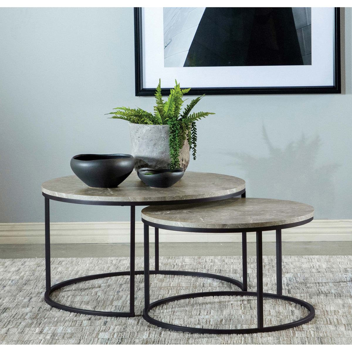 Hanover Grey 2-Piece Round Faux Marble Nesting Coffee Table