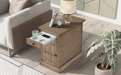 U-Can Classic Vintage Livingroom End Table Side Table with USB Ports and One Multifunctional Drawer with cup holders, Antique Brown (Old SKU: WF296294AAD)