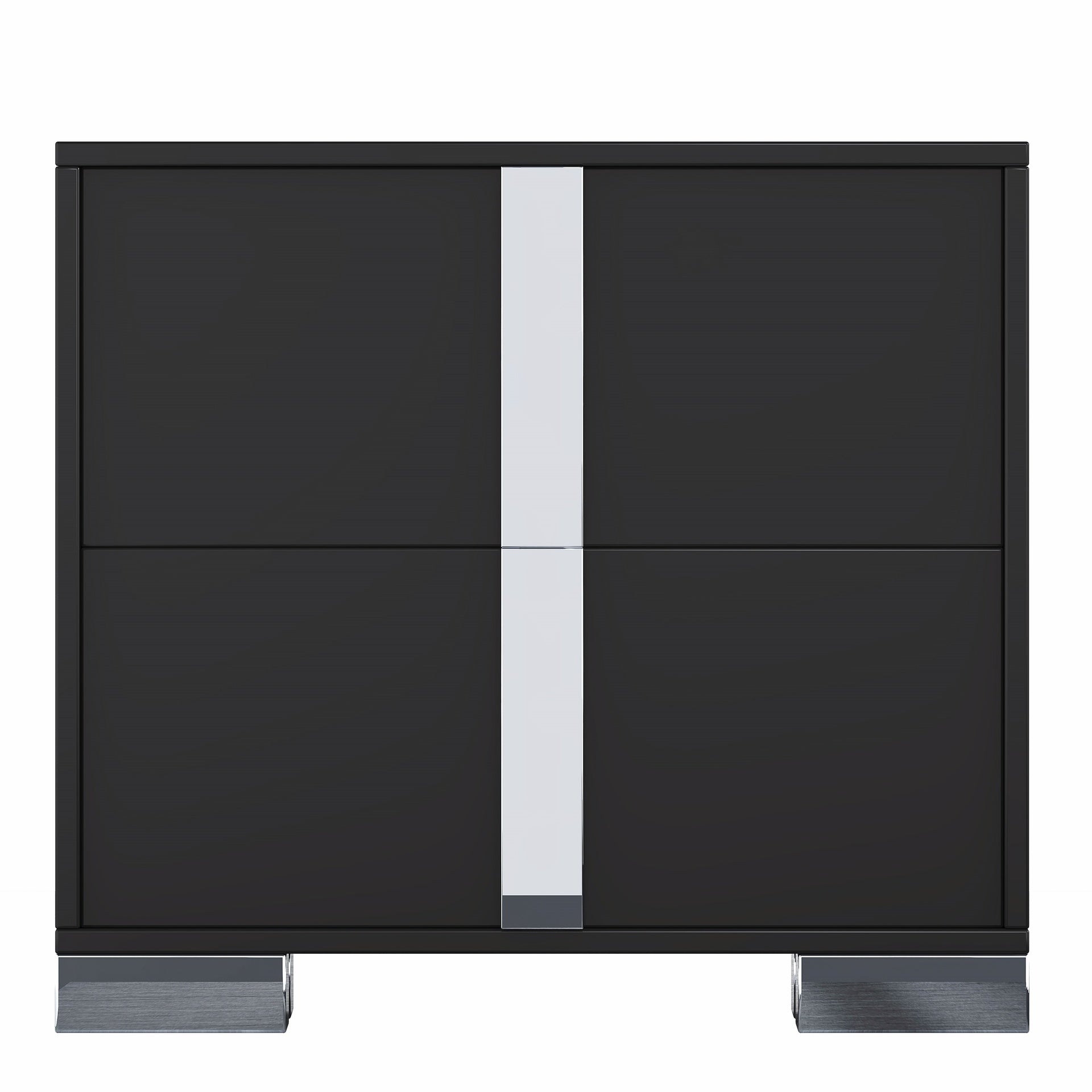 Elegant Nightstand with Metal Foot, Mirrored Bedside Table with 2 Drawers for Bedroom, Living Room, Black