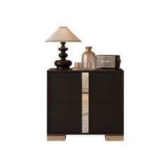 Elegant Nightstand with Metal Foot, Mirrored Bedside Table with 2 Drawers for Bedroom, Living Room, Black