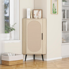 Corner cabinet ,Rattan door,Freestanding Corner Tables For Small Spaces, Corner Shelf Stand For Living Room, Kitchen, Bedroom