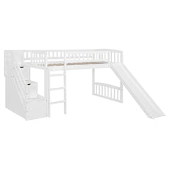 Stairway Twin Size Loft Bed with Two Drawers and Slide, White(OLD SKU:LT000515AAK)