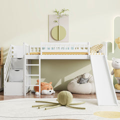 Stairway Twin Size Loft Bed with Two Drawers and Slide, White(OLD SKU:LT000515AAK)
