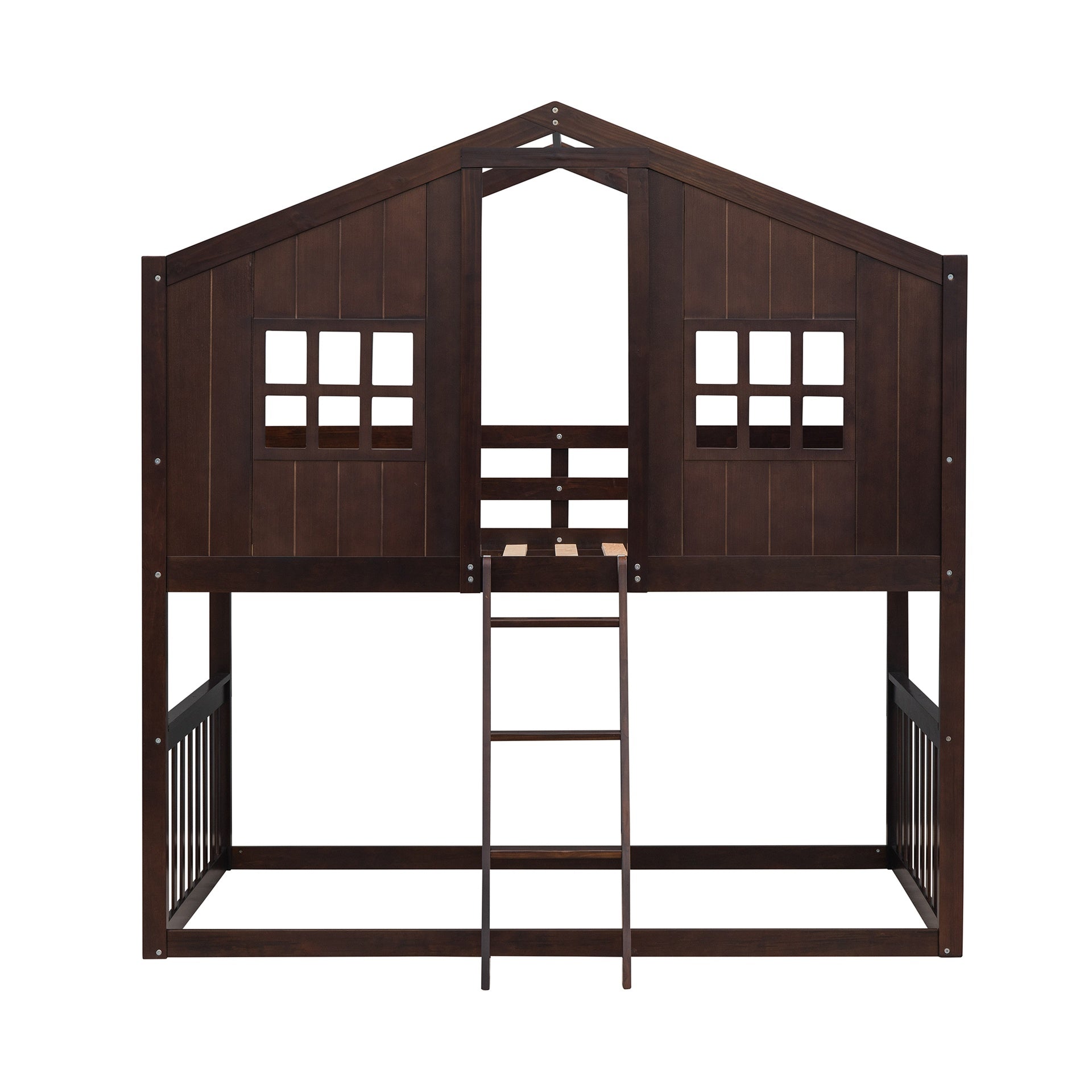Twin Over Twin House Bunk Bed With Ladder, Wood Bed-Espresso(OLD SKU:LT000184AAP)