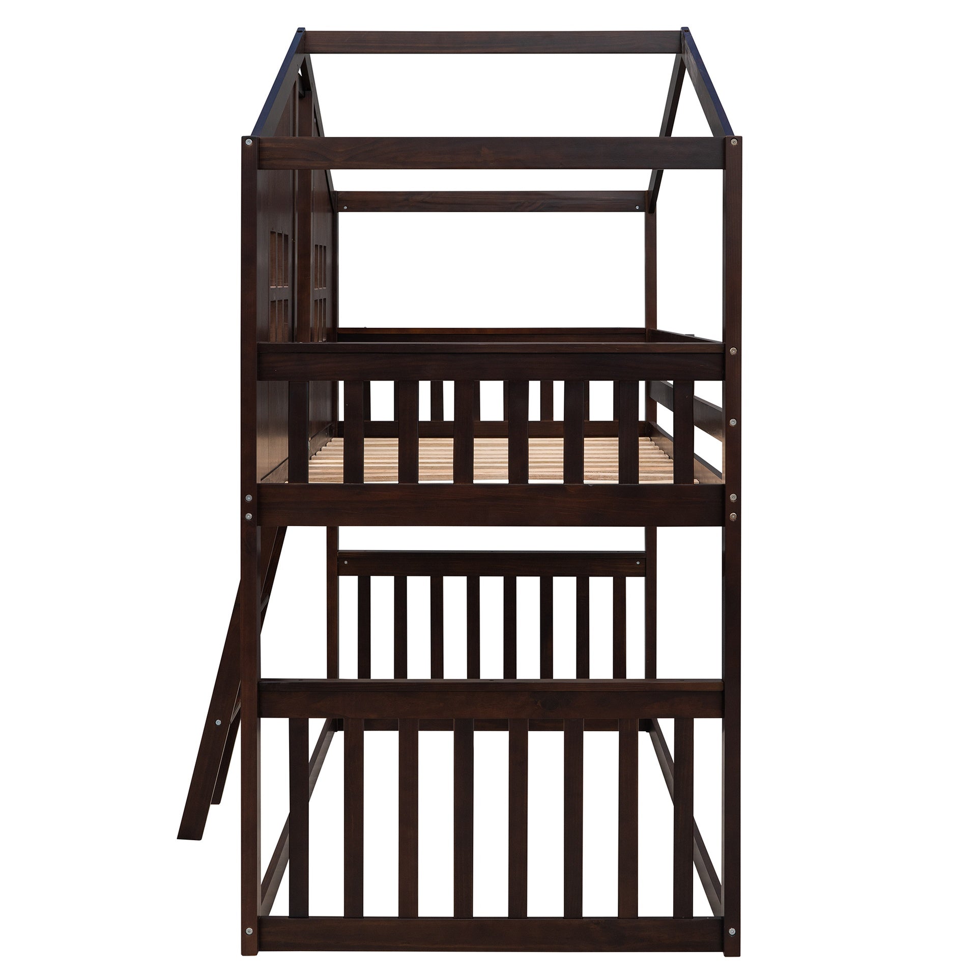 Twin Over Twin House Bunk Bed With Ladder, Wood Bed-Espresso(OLD SKU:LT000184AAP)