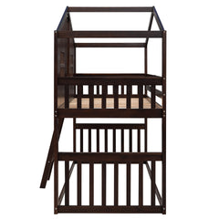 Twin Over Twin House Bunk Bed With Ladder, Wood Bed-Espresso(OLD SKU:LT000184AAP)