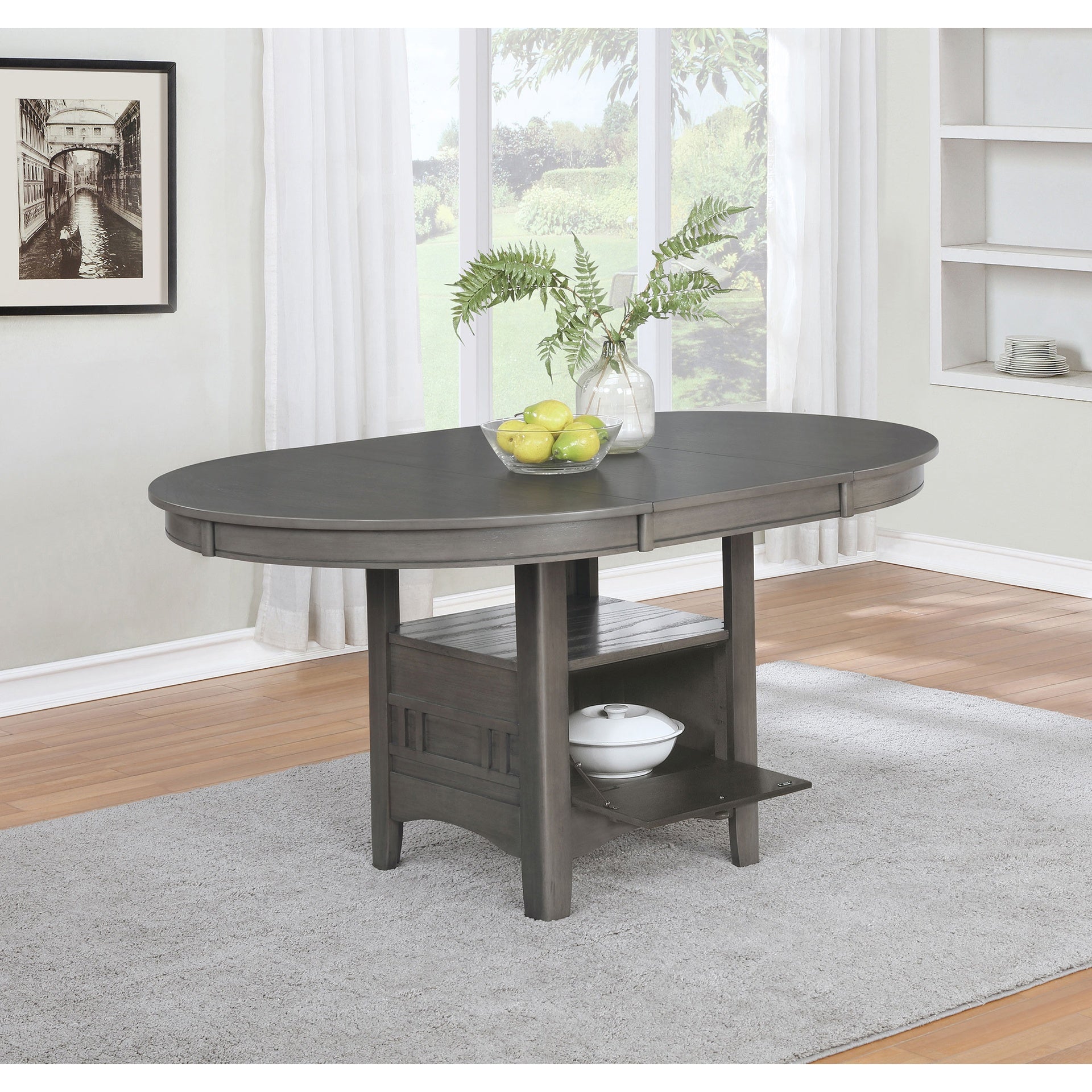 Lavon Oval Medium Grey Extension Leaf Dining Table