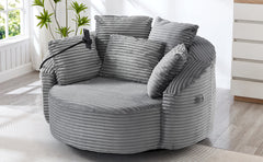 360° Swivel Chair Accent Barrel Chair Corduroy Round Sofa Chair with 5 Throw Pillows and an Adjustable Phone Holder for Living Room, Bedroom, Office and Hotel, Grey