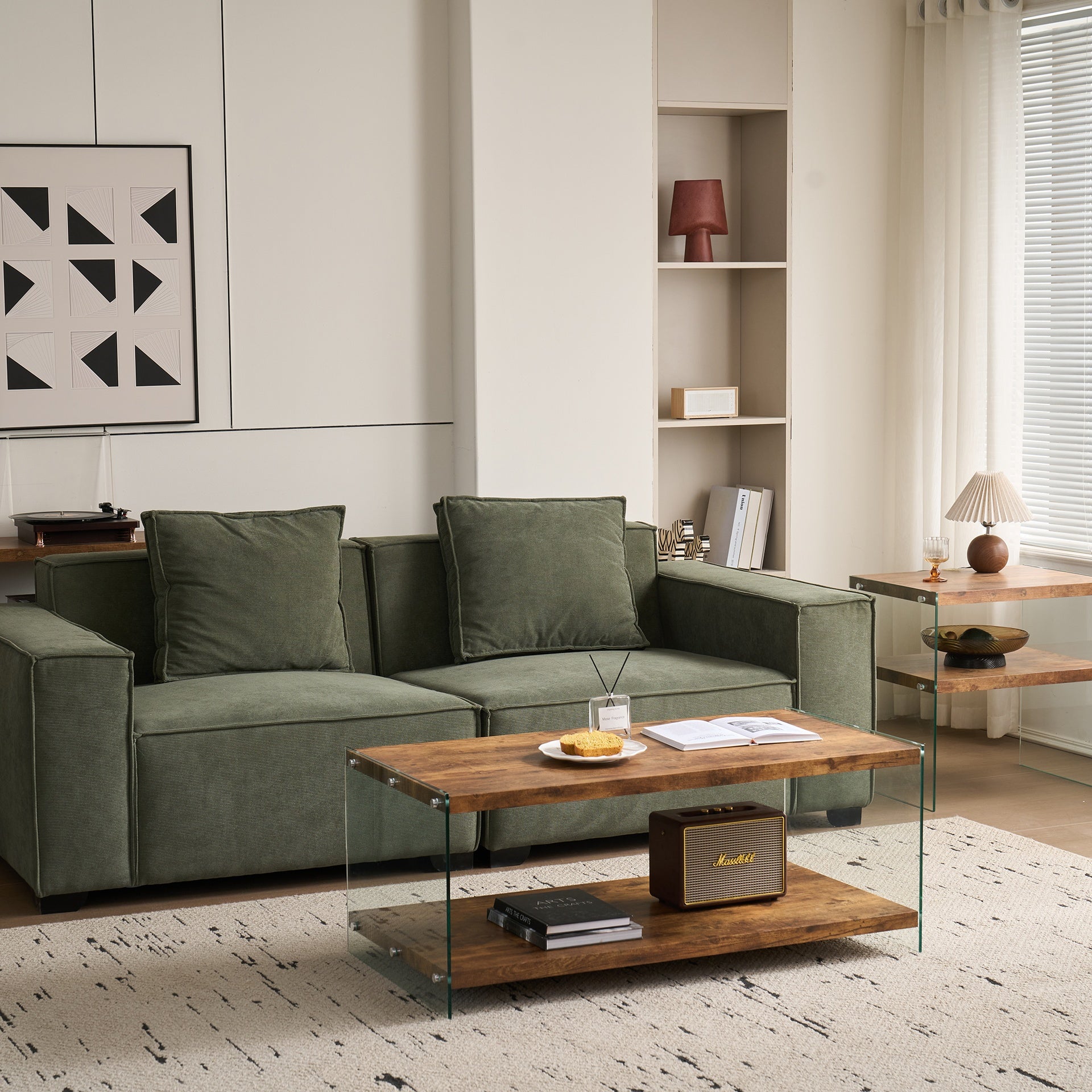 MDF CoffeeTable, Small Tea Table, Walnut Tempered Glass Sofa Table
