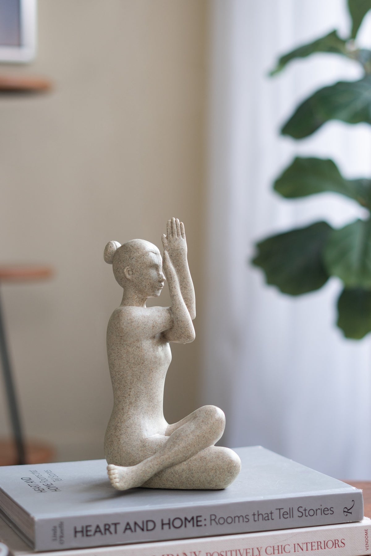 7x5.5x9.5" Beige Resin and Stone Yoga Figurine in Anjali Mudra Pose
