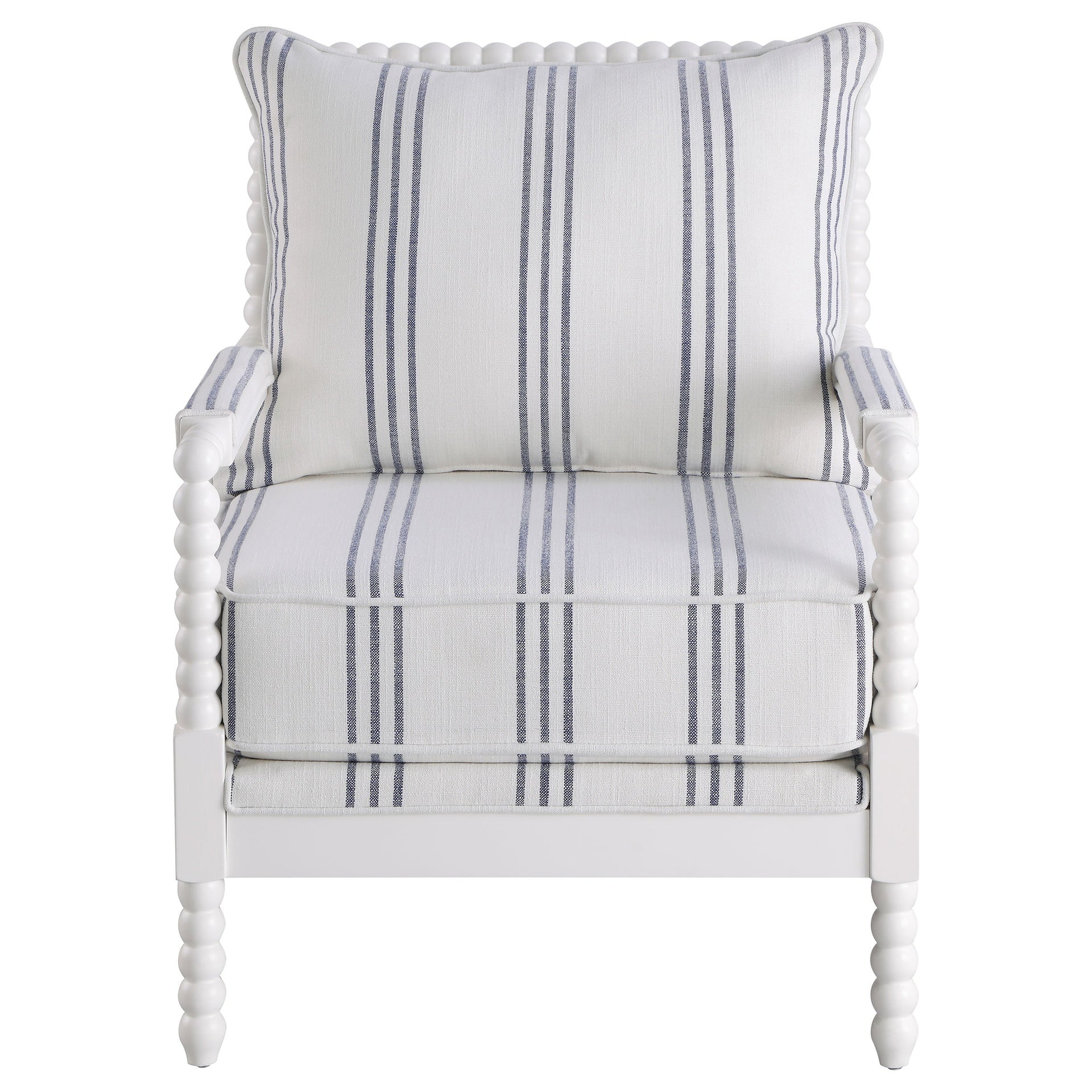 White and Navy Upholstered Stripe Accent Chair