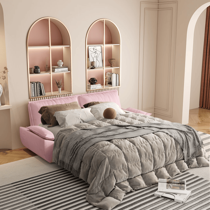 73.2" Queen Pull Out Sofa Bed,3-in-1 Convertible Sleeper Sofa,Multi-Functional Velvet Loveseat Bed,Pink(Old Sku:W1885P163514/W1885S00052/W1885S00197)