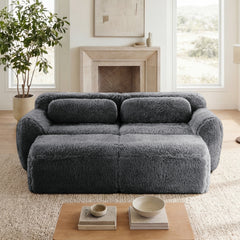 80''Soft Plush Fabric,Boneless Sofa,No Assembly Required,Bottom Anti-Slip Design,With Ottoman And Throw Pillows,Deep Seat Design,32D High Density Sponge Free Combination,For Study,Dark Grey