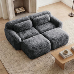 80''Soft Plush Fabric,Boneless Sofa,No Assembly Required,Bottom Anti-Slip Design,With Ottoman And Throw Pillows,Deep Seat Design,32D High Density Sponge Free Combination,For Study,Dark Grey