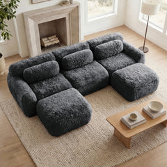 U-shaped  Boneless Sofa  32D High Density Sponge Bottom Anti-Slip Design With Chaise Free Combination  Full-compression Vacuum Packaging Deep Seat Design For Bedroom,Study,And Home Theater,Dark Grey
