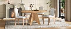 TREXM Vintage Extendable Dining Table Set for 4-6 with 4 Upholstered Chairs, 42 to 58-Inch Rustic Farmhouse Kitchen Table Set with Distressed Finish for Dining Room and Kitchen (Natural Wood Wash)