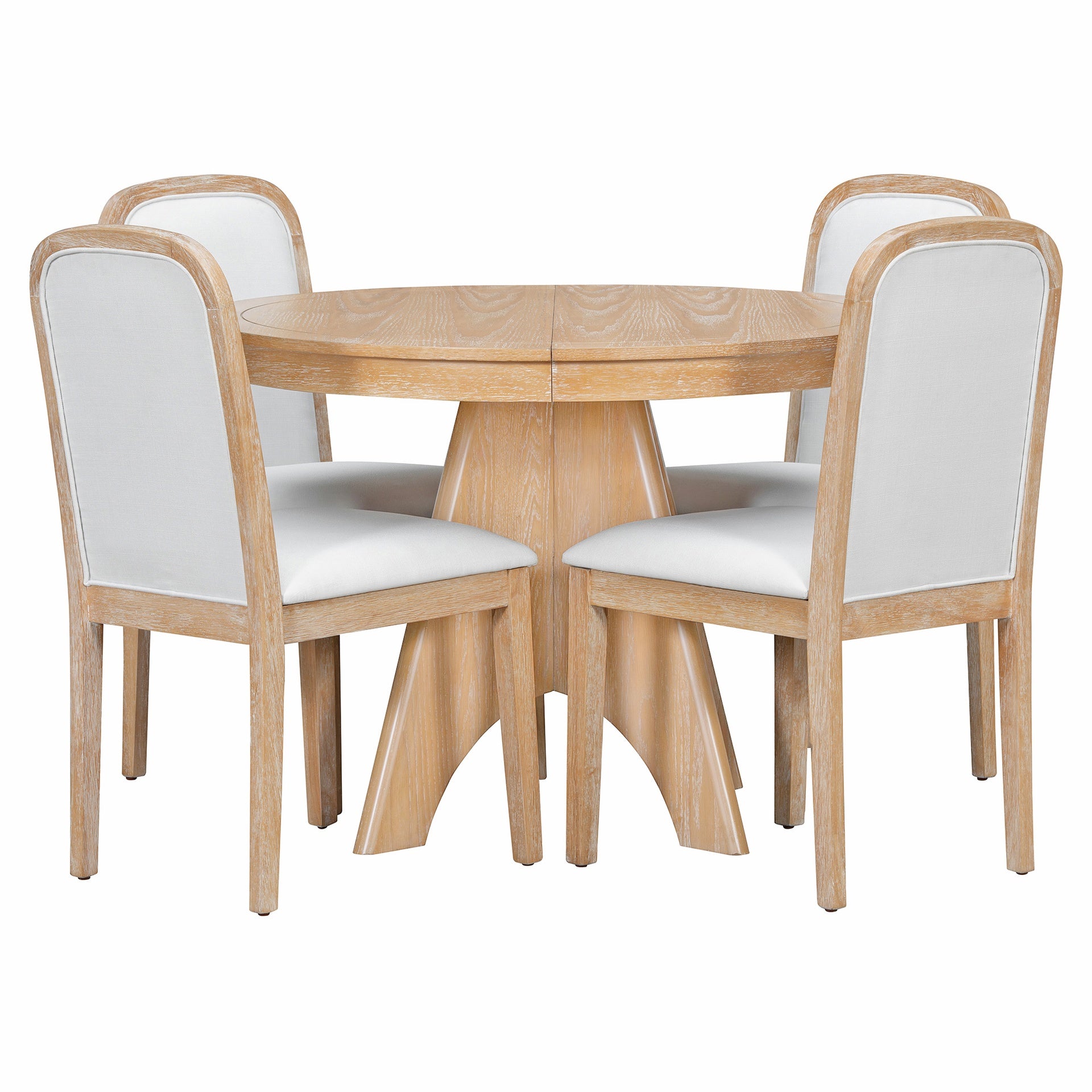 TREXM Vintage Extendable Dining Table Set for 4-6 with 4 Upholstered Chairs, 42 to 58-Inch Rustic Farmhouse Kitchen Table Set with Distressed Finish for Dining Room and Kitchen (Natural Wood Wash)