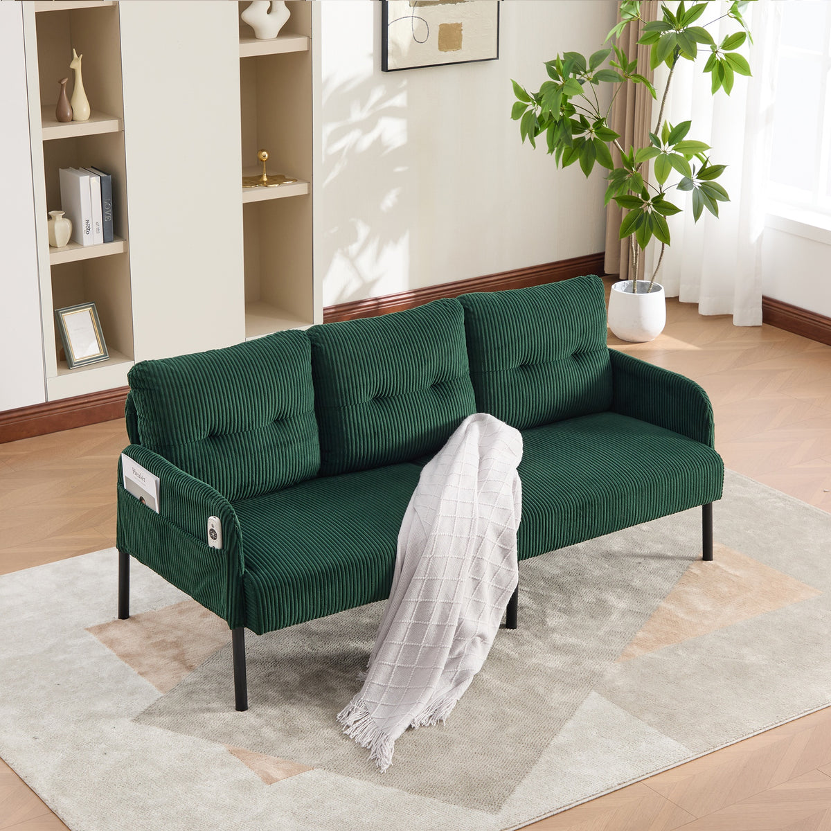 UNITED WE WIN Oversized Loveseat, Modern & Plush Double-seater Sofa, Corduroy Upholstered Couch, Cozy Bedroom Sofa with Metal Legs & Side Pockets, Ideal for Living Room, Bedroom, Dorm, Apartment
