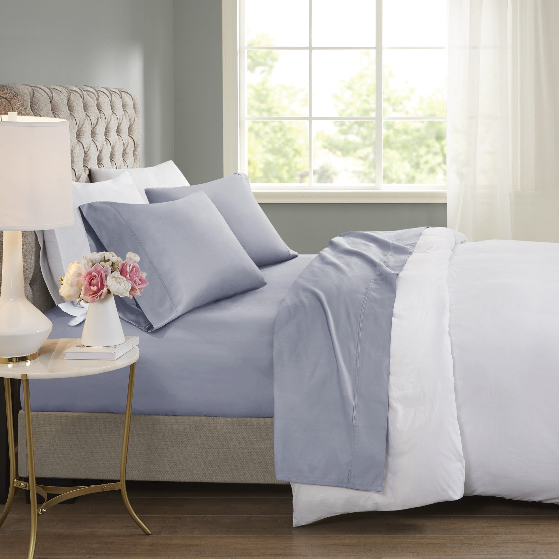 4-Piece Full Cooling Cotton Blend Sheet Set, Blue