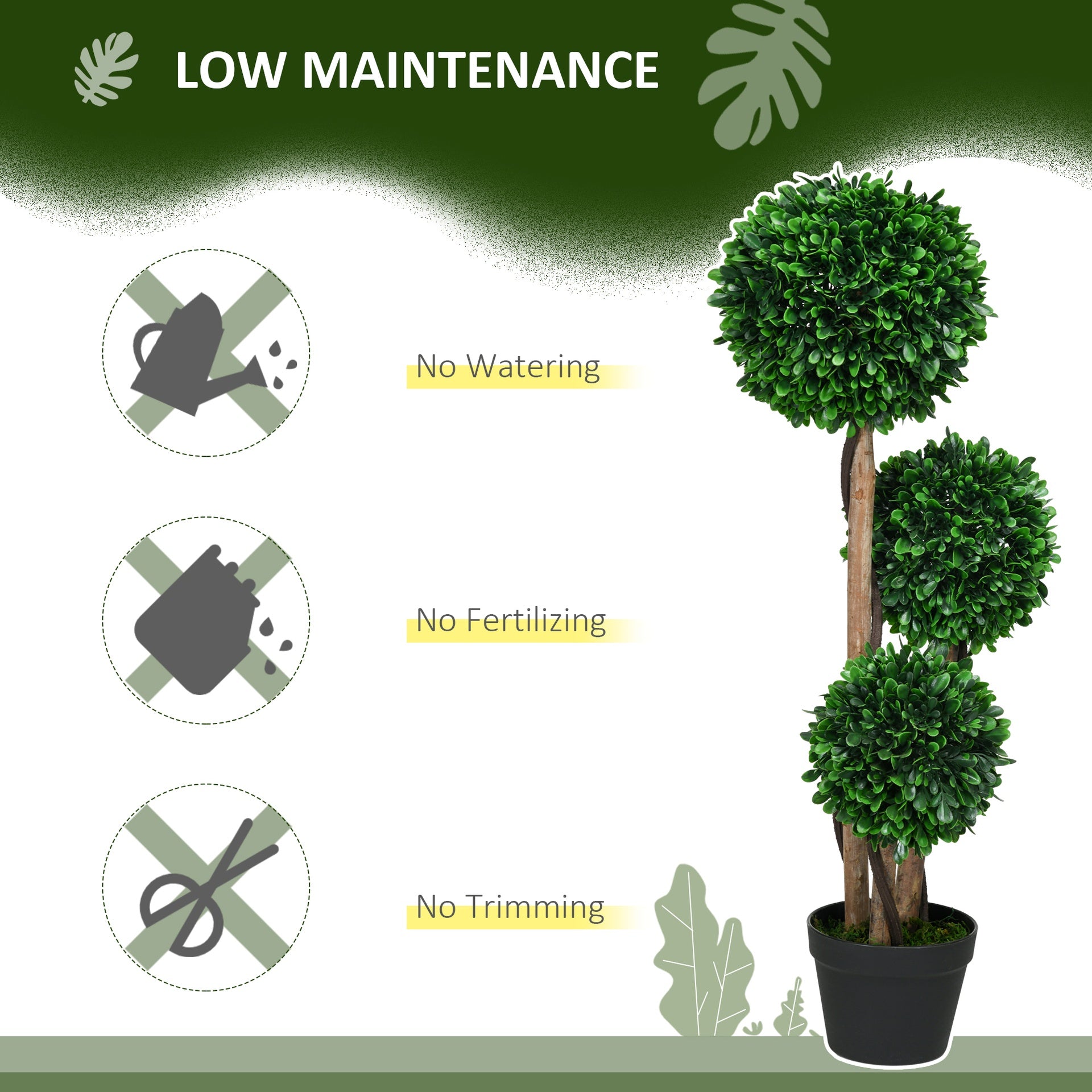 HOMCOM 3ft/35.5" Artificial 3 Ball Boxwood Topiary Tree with Pot, Indoor Outdoor Fake Plant for Home Office, Living Room Decor