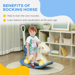 Qaba 4 in 1 Rocking Horse for Toddles 2-5 Years, Baby Ride on Horse with Detachable Push Handle & Balance Board, Kids Riding Horse Birthday Gift for Boys & Girls, Blue