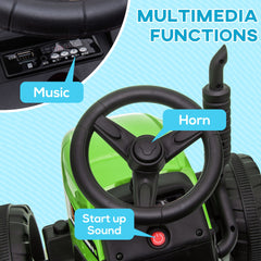 Aosom 12V Ride on Tractor with Trailer, 25W Dual Motors, Battery Powered Electric Tractor with Remote Control, Music Startup Sound and Horn, LED Lights, Green