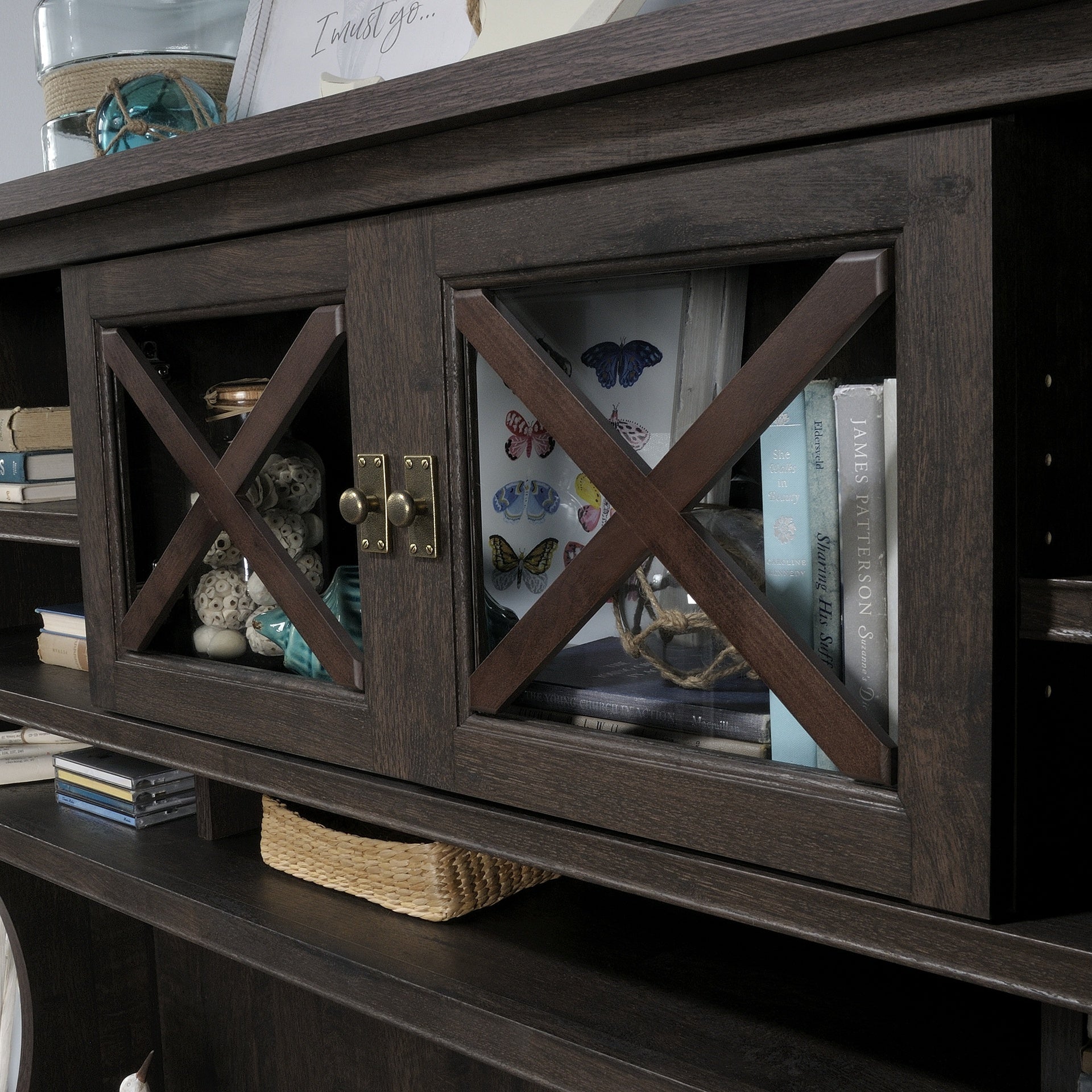 Hutch with Adjustable Shelves, Brown finish
