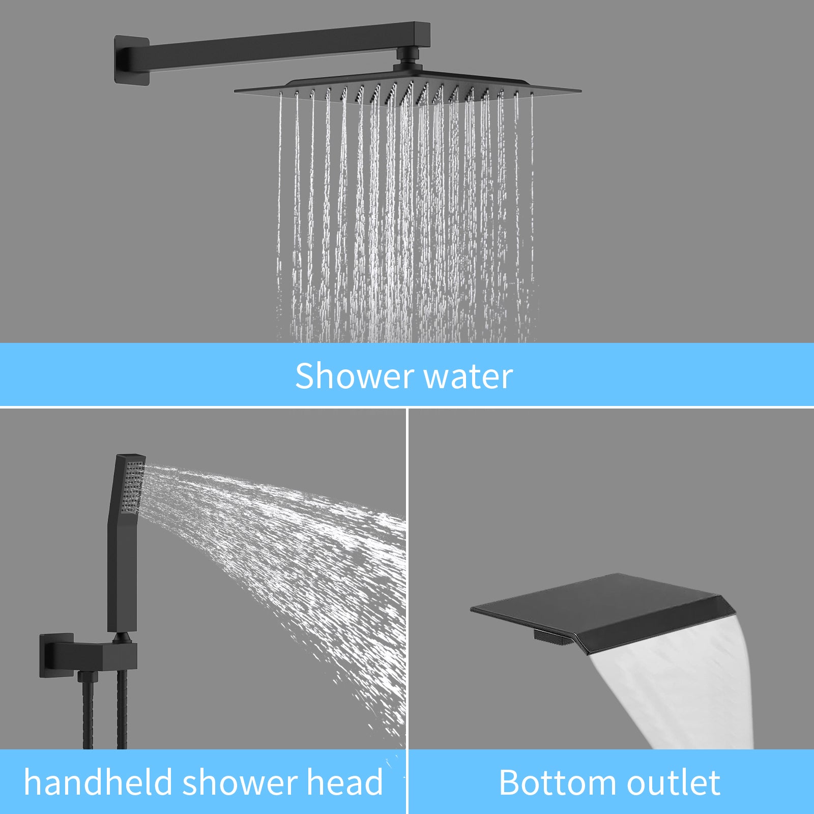 Rain Shower System Brushed Nickel Tub Shower Faucet Set 10 Inch Square Rainfall Shower Head with Handheld Sprayer and Waterfall Tub Spout Pressure Balance Rough-in Valve Shower Mixer Combo