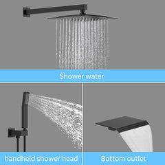 Rain Shower System Brushed Nickel Tub Shower Faucet Set 10 Inch Square Rainfall Shower Head with Handheld Sprayer and Waterfall Tub Spout Pressure Balance Rough-in Valve Shower Mixer Combo
