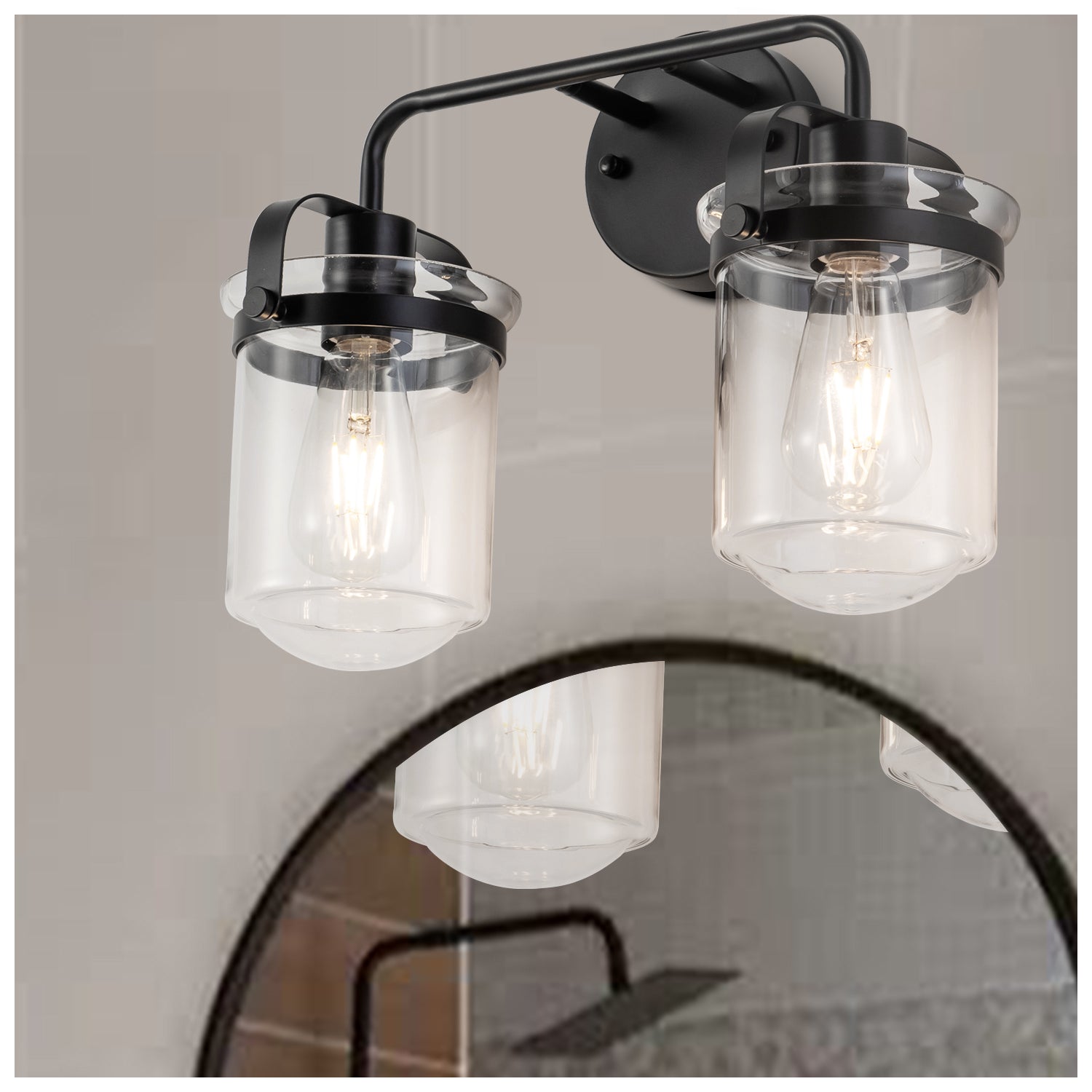 2-Light with Clear Glass Shade, Modern Sconce, Industrial Indoor  Light Fixture for Bathroom Living Room Bedroom Over Kitchen Sink, E26 Socket, [No Bulb]