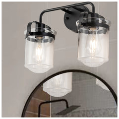 2-Light with Clear Glass Shade, Modern Sconce, Industrial Indoor  Light Fixture for Bathroom Living Room Bedroom Over Kitchen Sink, E26 Socket, [No Bulb]