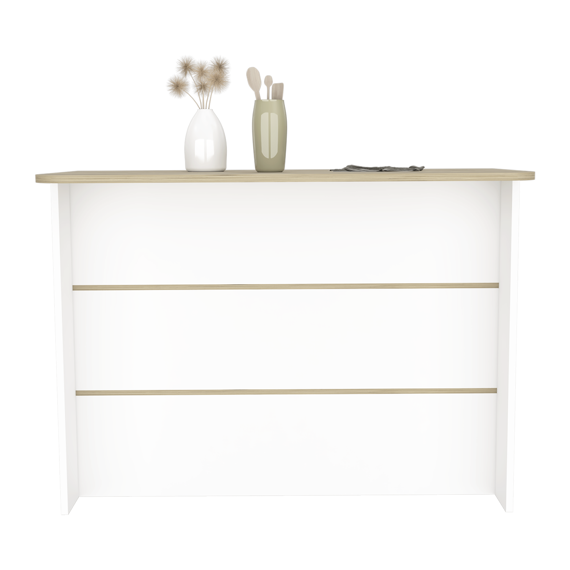 Kitchen Island with Two-Tier Storage Shelf and Ample Workstation, White / Light Pine