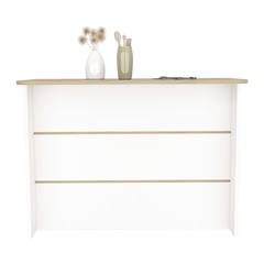Kitchen Island with Two-Tier Storage Shelf and Ample Workstation, White / Light Pine