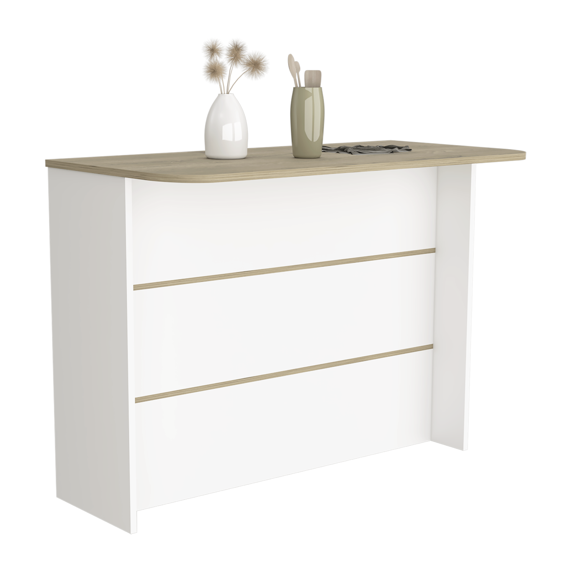 Kitchen Island with Two-Tier Storage Shelf and Ample Workstation, White / Light Pine