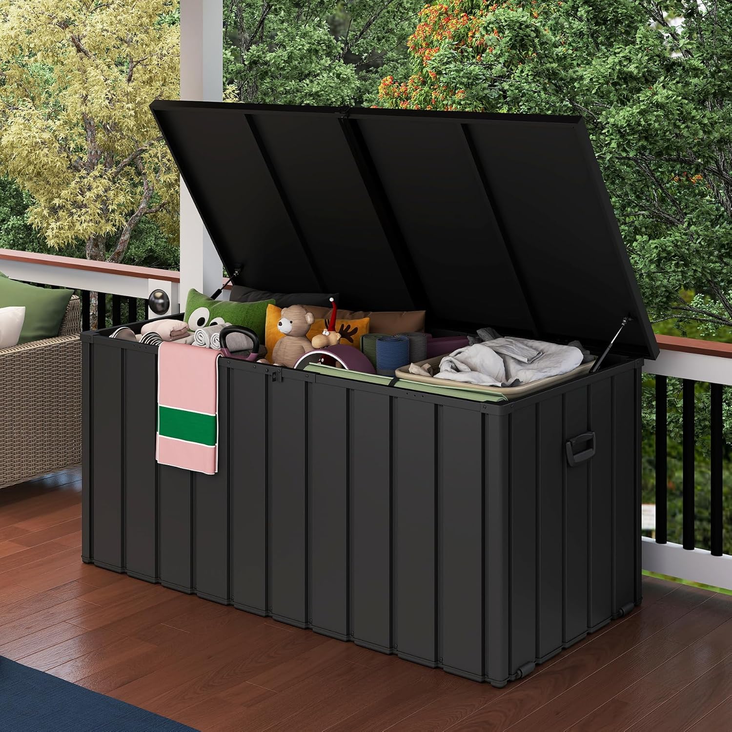 200 Gallon Metal Deck Box, Waterproof Outdoor Storage Box with Lockable Lid, Large Pool Storage Cabinet for Patio Furniture Garden Tools Pool-Supplies, Gray